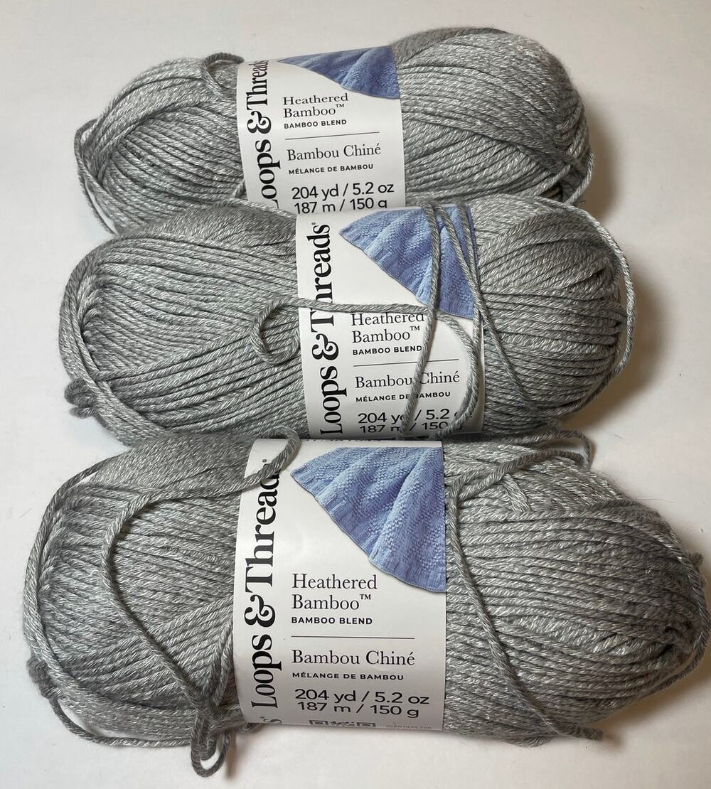 Loops & Threads Heathered Bamboo Yarn 3 Skeins-5.2 oz. each Sterling-Colored